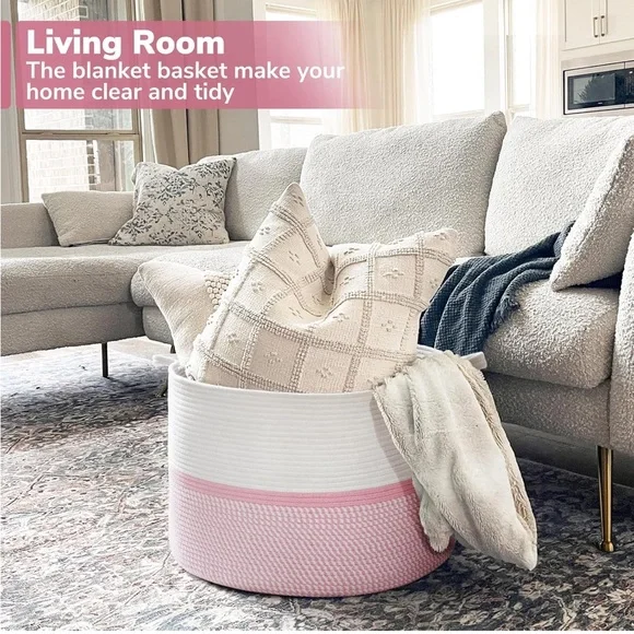 XXXL Large Laundry Basket Handles Blanket Baskets Living Room Woven Cotton - Picture 2 of 6